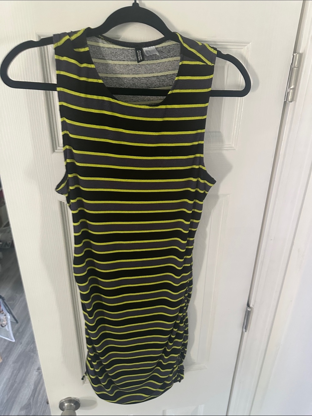 H&M Sleeveless Striped Bodycon Dress - Black and Lime